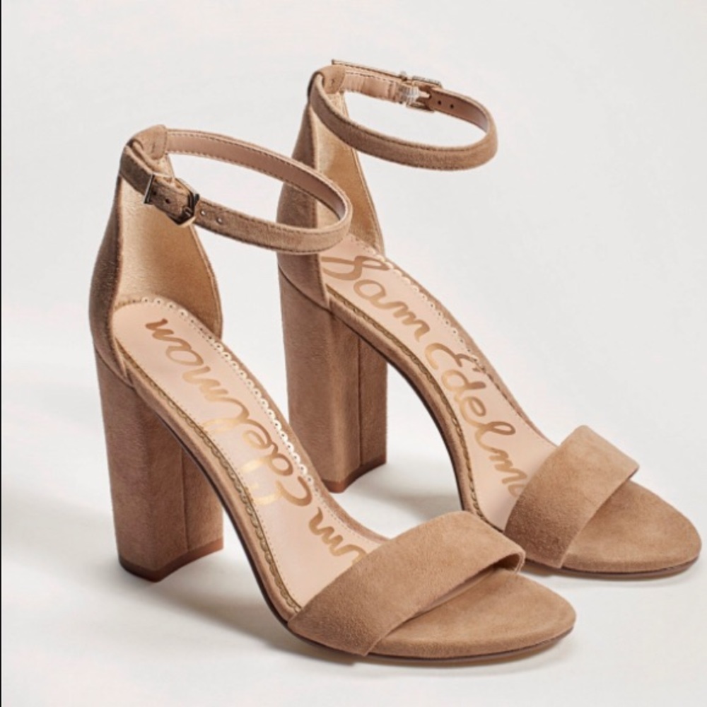 SAM EDELMAN YARO HEELS, OATMEAL, SUEDE, SZ 7.5M